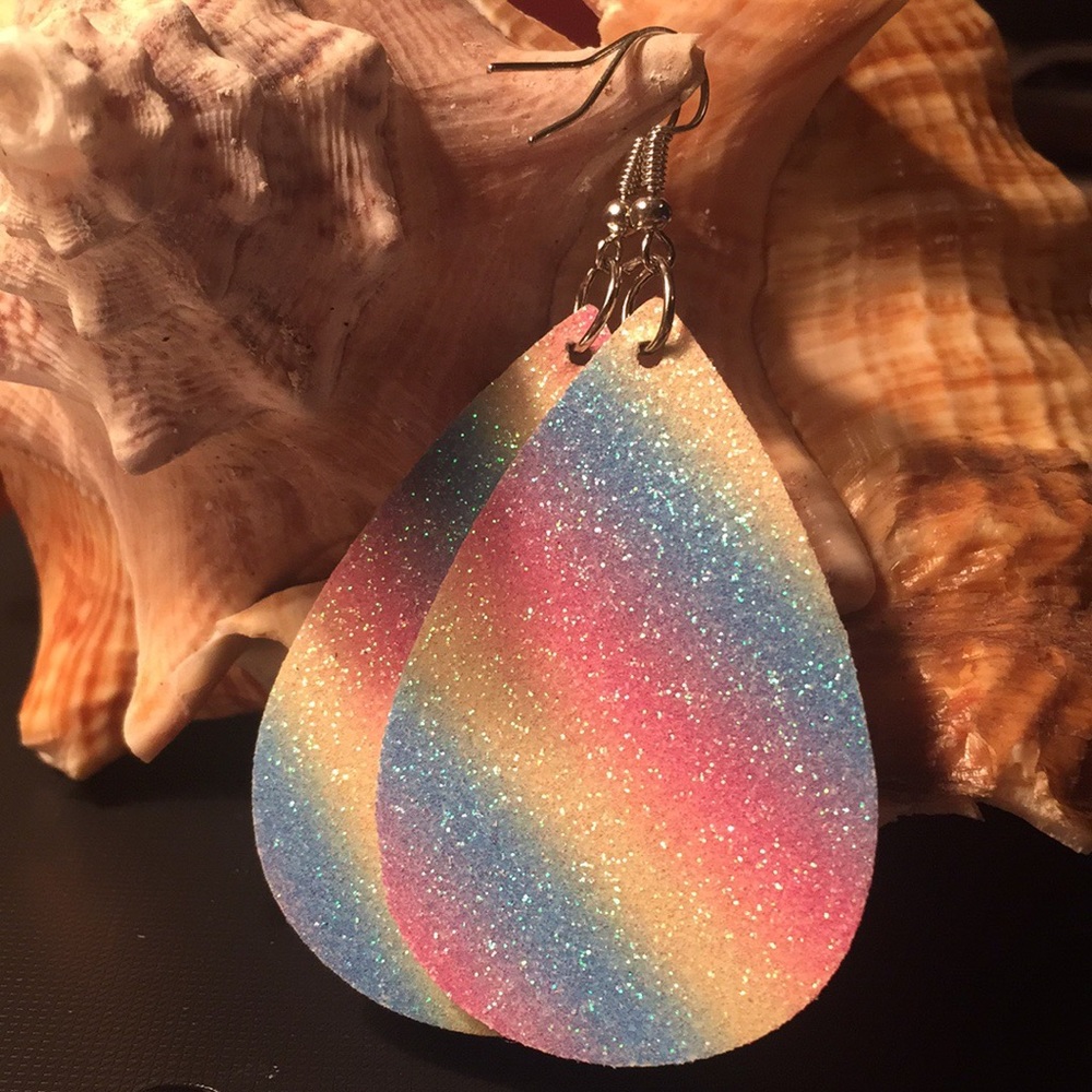 🌈BOGO Faux Leather Rainbow Tear Drop Earrings